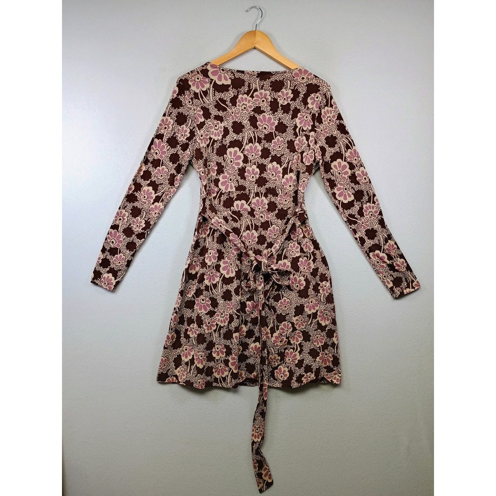 Boho Cottagecore Toad&Co Women Medium Brown Floral Long Sleeve Wrap Pocket Dress - Picture 2 of 11